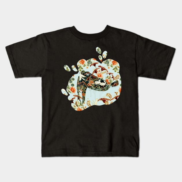 Art Nouveau Floral Cuttlefish Surface Design Kids T-Shirt by venglehart